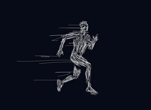 Běžec Kresba Běžících Mužů Pohybu Bílé Siluety Izolované Černém Pozadí — Stockový vektor