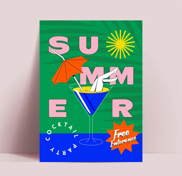 Folheto Festa Verão Cartaz Modelo Design Banner Com Composição Tipográfica — Vetor de Stock