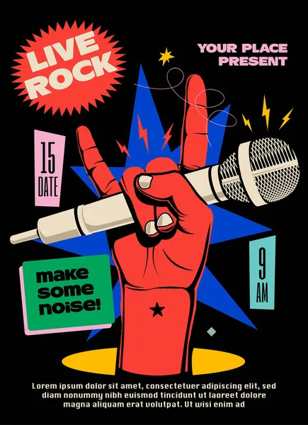 Spettacolo Musica Rock Dal Vivo Poster Concerti Festival Volantino Banner — Vettoriale Stock