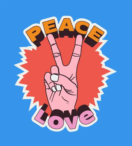 Peace Love Etiqueta Estilo Cómico Vintage Etiqueta Engomada Póster Plantilla — Vector de stock