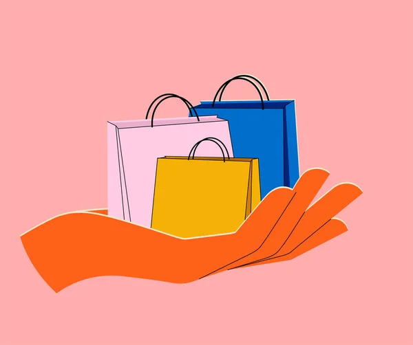 Shopping Concept Vente Livraison Avec Des Sacs Main Colorés Lumineux — Image vectorielle
