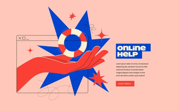 Online Hilfe Oder Online Unterstützungskonzept Mit Der Hand Hält Einen — Stockvektor