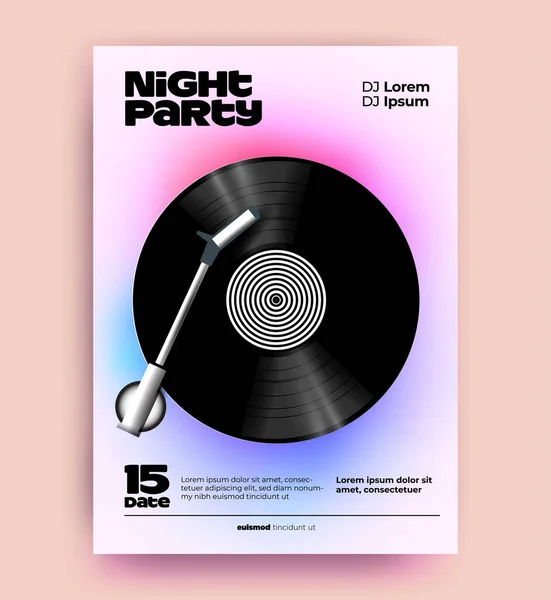 Night 포스터 플라이어 디자인 템플릿은 추상적 타이포그래피 구성에 현실적 디스크를 — 스톡 벡터