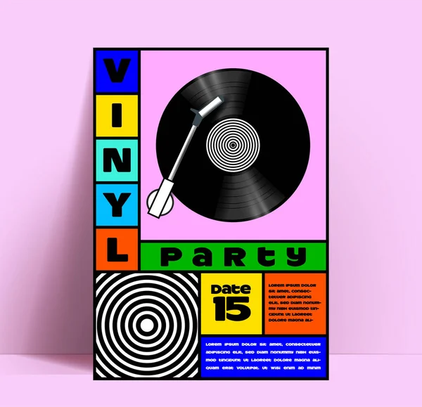 디스크 Vinyl Disk Music Party 이벤트 플라이어 Event Flyer 포스터 — 스톡 벡터