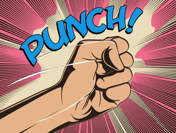 Comics Puño Lucha Punch Vintage Estilo Vector Ilustración — Vector de stock