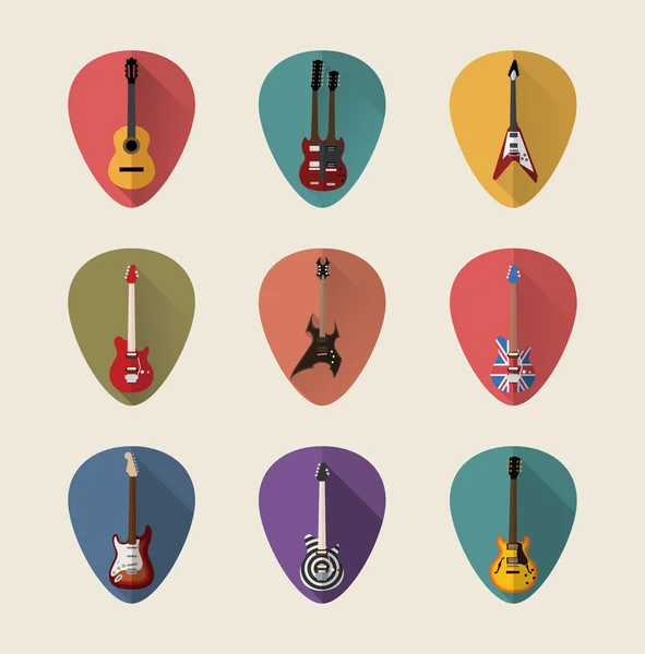 Conjunto de iconos planos de guitarra — Archivo Imágenes Vectoriales