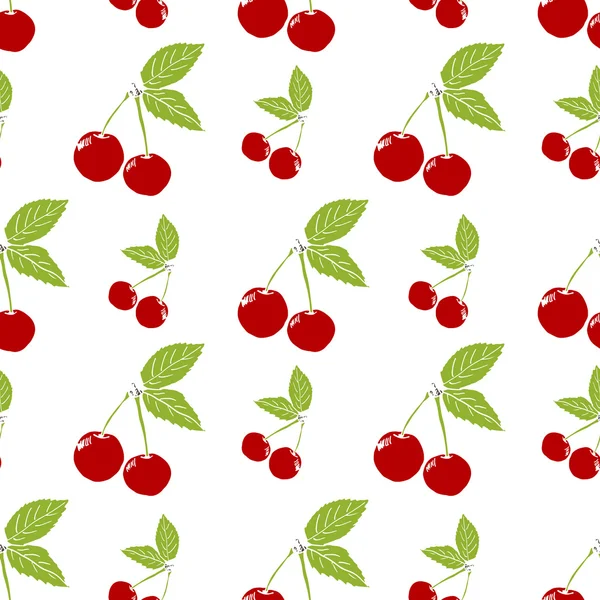 Fondo de fruta Patrón sin costura con ilustración de vectores de cereza dibujado a mano — Vector de stock