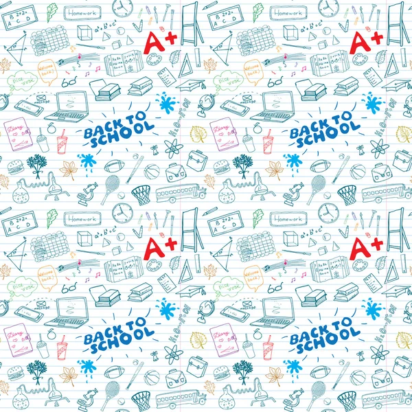 Zurück zur Schule nahtlose Muster mit handgezeichneten Doodles. Skizze Element Hintergrund Vektor Illustration — Stockvektor