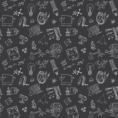 Physics and sciense seamless pattern with sketch elements Hand Drawn Doodles background Vector Illustration clipart