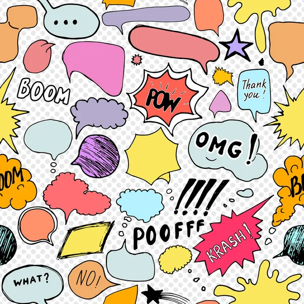 Seamless pattern background with handdrawn comic book speech bubbles, vector illustration — 스톡 벡터