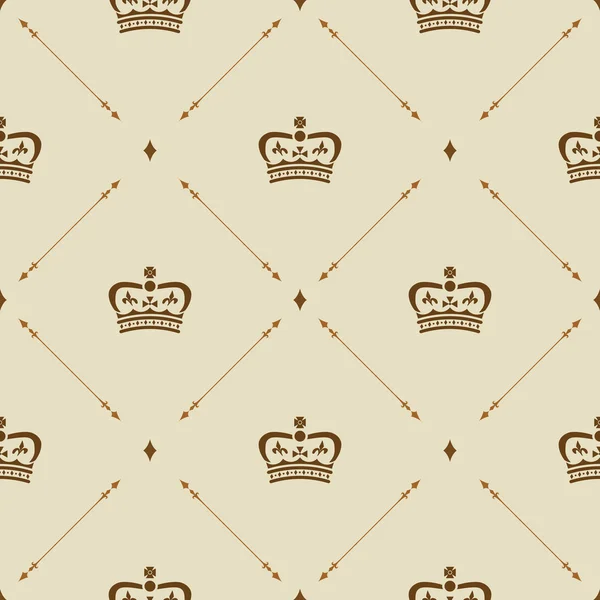 Papier peint royal motif sans couture avec couronne et éléments décoratifs. Fond de luxe — Image vectorielle
