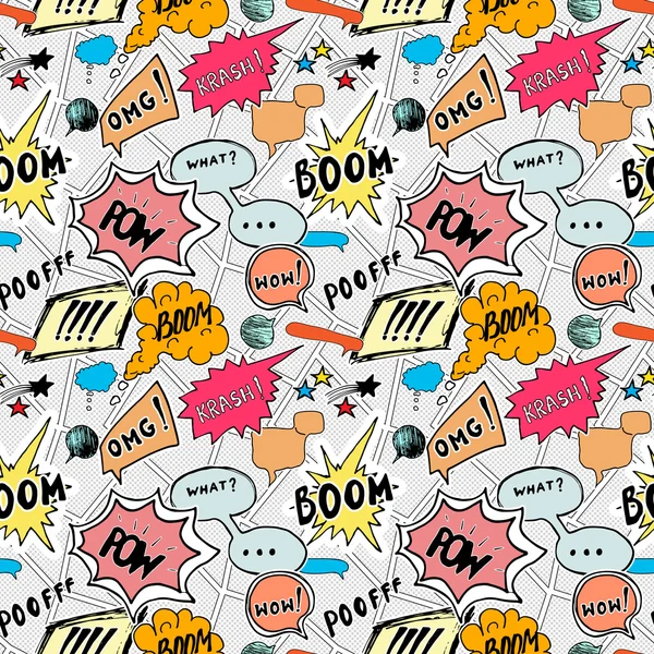 Seamless pattern background with handdrawn comic book speech bubbles, vector illustration — Διανυσματικό Αρχείο