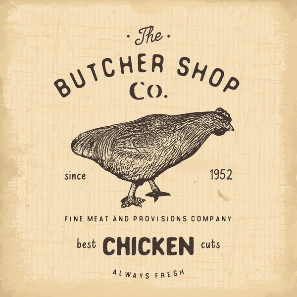 Carnicería emblema vintage, productos de carne chiken, carnicería Logo plantilla estilo retro. Diseño Vintage para Logotipo, Etiqueta, Insignia y diseño de marca. ilustración vectorial — Vector de stock