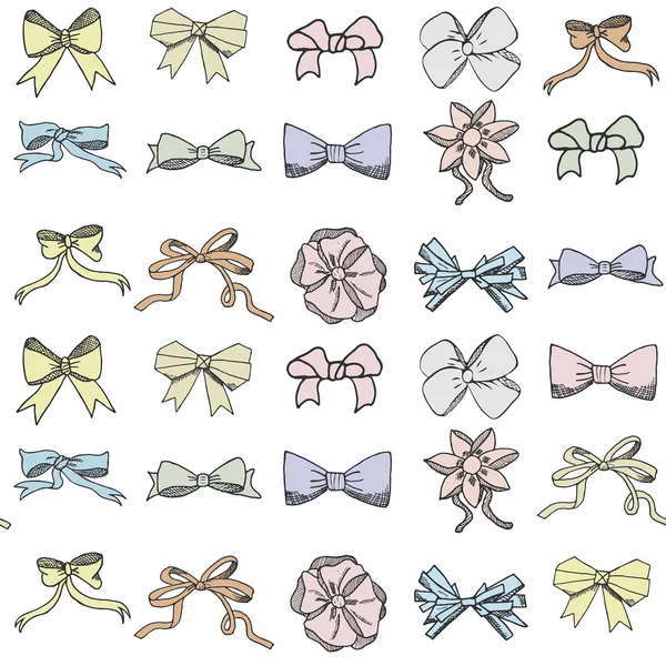 Seamless pattern background with handdrawn bows vector illustration — 스톡 벡터