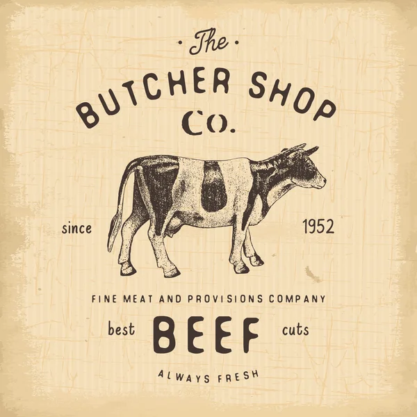 Butcher Shop vintage emblem beef meat products, butchery Logo template retro style. Vintage Design for Logotype, Label, Badge and brand design. vector illustration — Stock Illustration Butcher Shop vintage emblem beef meat products, butchery Logo template retro style. Vintage Design for Logotype, Label, Badge and brand design. vector illustration Royalty Free Stock Vectors
