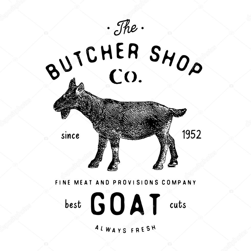 Butcher Shop vintage emblem goat meat products, butchery Logo template retro style. Vintage Design for Logotype, Label, Badge and brand design. vector illustration isolated on white.