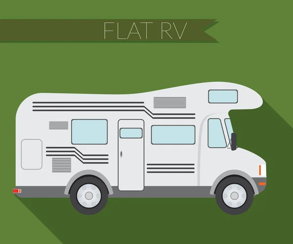 Projeto plano vetorial ilustração cidade Transporte, RV para viagens e camping, vista lateral —  Vetores de Stock