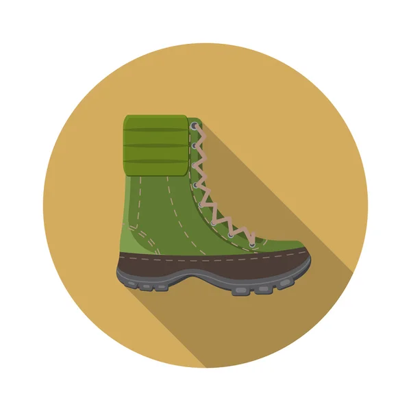 Flaches Design moderne Vektor-Illustration von Trekkingschuh-Symbol, Zelt- und Wanderausrüstung mit langem Schatten — Stockvektor