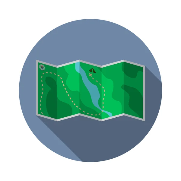 Illustration vectorielle moderne de conception plate de l'icône de carte en papier, camping et matériel de randonnée avec ombre longue — Image vectorielle