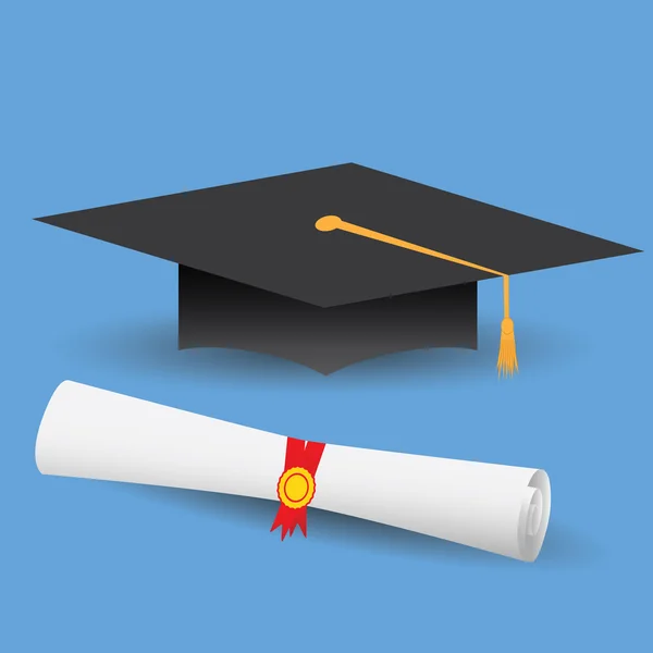 Diseño plano moderno vector ilustración de la tapa de graduación y diploma — Vector de stock