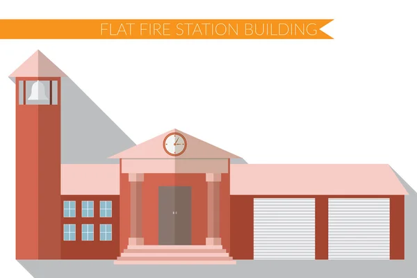 Επίπεδη σχεδίαση μοντέρνα διανυσματική απεικόνιση του εικονιδίου οικοδόμησης πυροσβεστικό σταθμό, με μακρά σκιά — Διανυσματικό Αρχείο