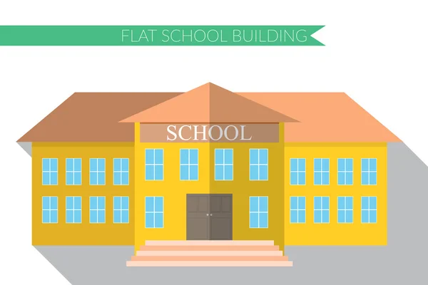 Diseño plano vector moderno ilustración del conjunto de iconos del edificio de la escuela, con sombra larga — Archivo Imágenes Vectoriales