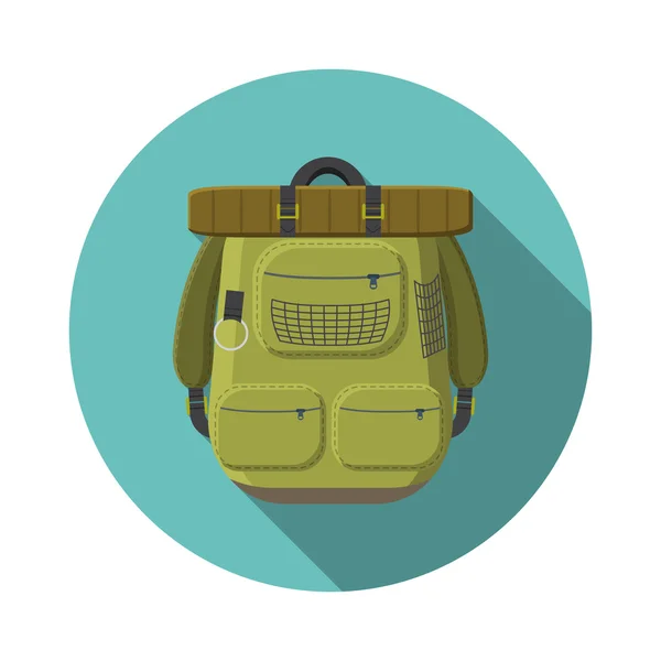 Diseño plano moderno vector ilustración del icono de la mochila turística, camping y equipo de senderismo con sombra larga — Archivo Imágenes Vectoriales