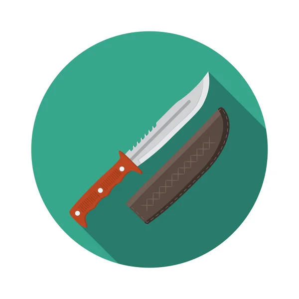 Flat design modern vector illustration of hunting knife icon, camping and hiking equipment with long shadow — Stock Vector