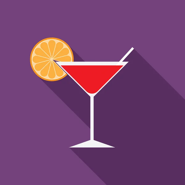 Flaches Design moderne Vektorillustration der Cocktail-Ikone mit langem Schatten — Stockvektor