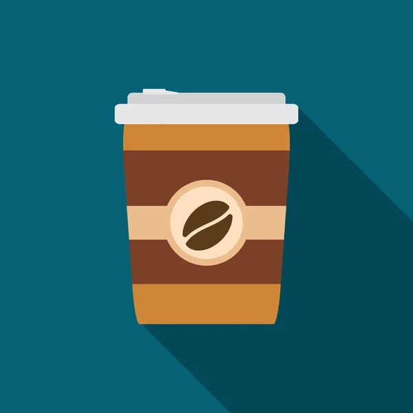 Επίπεδη σχεδίαση μοντέρνα διανυσματική απεικόνιση του εικονιδίου του καφέ με μακρά σκιά — Διανυσματικό Αρχείο