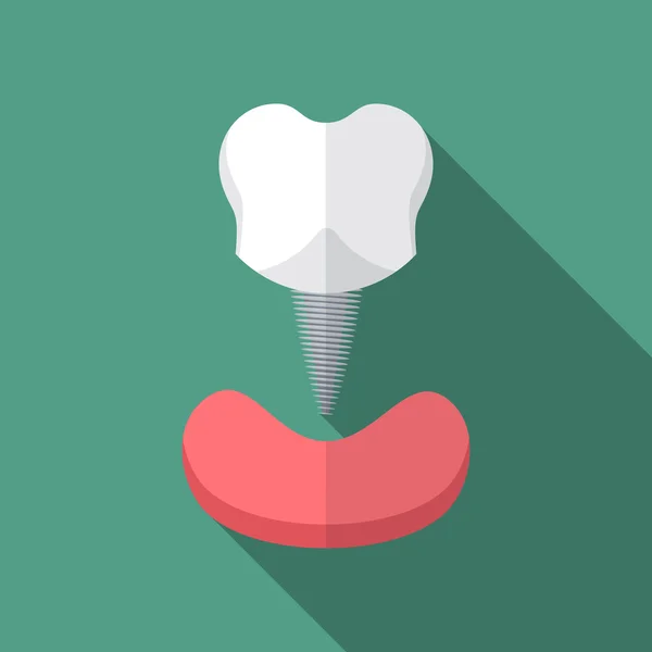 Diseño plano ilustración vectorial moderna del icono del implante dental con sombra larga — Vector de stock