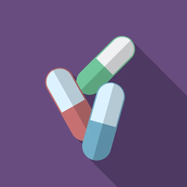 Flat design modern vektor illustration av medicinska piller ikon med lång skugga — Stock vektor