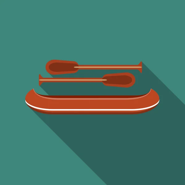 Platt design modern vektor illustration av kanot ikon, med långa skugga — Stock vektor