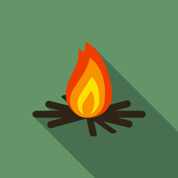 Illustration vectorielle moderne au design plat de l'icône du feu de joie, symbole de camping et de randonnée avec ombre longue — Image vectorielle