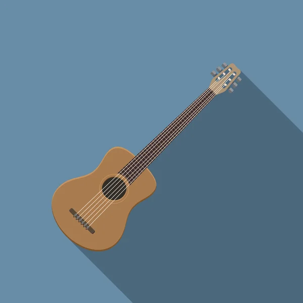 Illustration vectorielle moderne au design plat de l'icône de la guitare acoustique, instrument de musique avec ombre longue — Image vectorielle