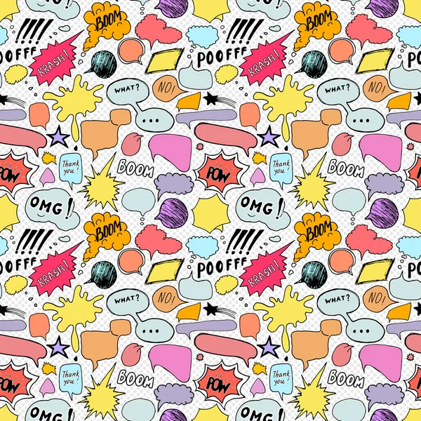 Seamless pattern background with handdrawn comic book speech bubbles, vector illustration — Stock vektor