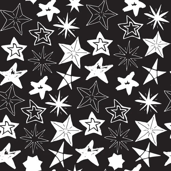Esbozo de la estrella Doodles patrón sin costura, ilustración vectorial dibujado a mano — Vector de stock