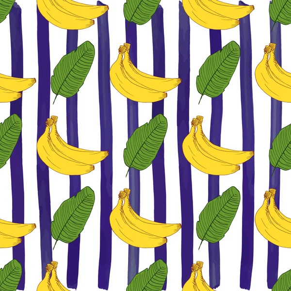 Plátano dibujado a mano dibujo a rayas patrón sin costura. Ilustración vectorial — Archivo Imágenes Vectoriales
