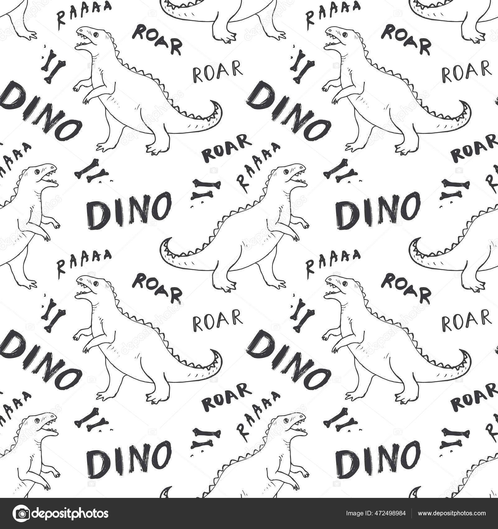 恐竜のシームレスなパターン かわいい漫画の手描き恐竜の落書きベクトルイラスト ストックベクター C Saintantonio21