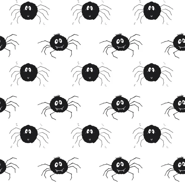 Schattig Spider Naadloos Patroon Cartoon Met Hand Getekend Spider Doodles — Stockvector