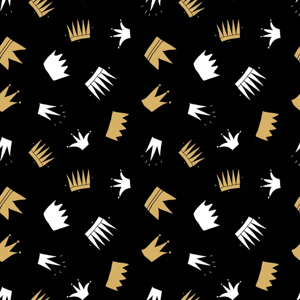 Crown Seamless Pattern 손으로 Vector Illustration — 스톡 벡터