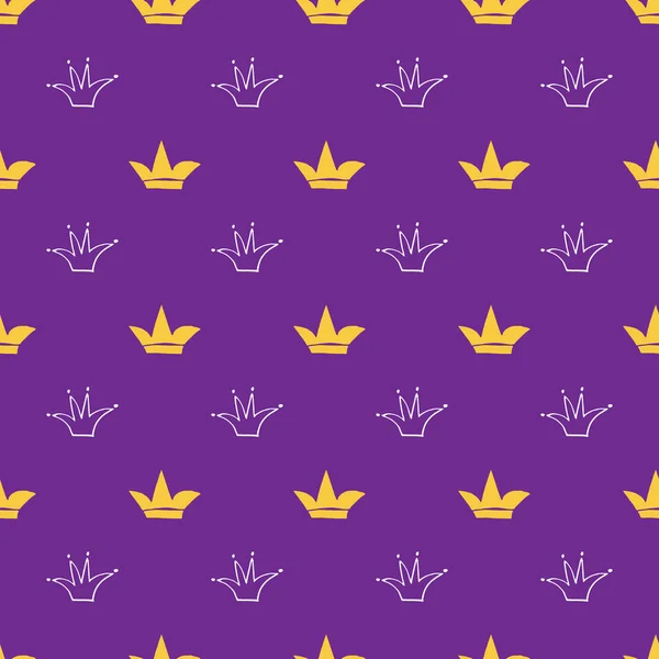 Crown Seamless Pattern 손으로 Vector Illustration — 스톡 벡터