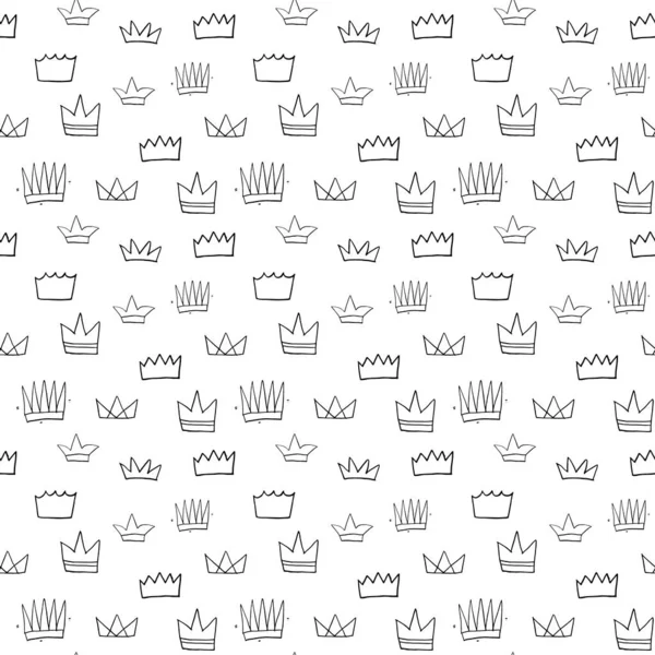 Безшовний Візерунок Корони Намальований Рукою Королівський Каракулі Фон Векторна Ілюстрація — стоковий вектор