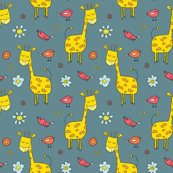 Cute Giraffe Seamless Pattern Cartoon Hand Drawn Animal Doodles Vector — Stock Vector