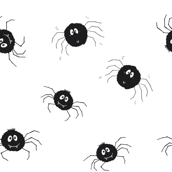 Söt Spindel Sömlös Mönster Tecknad Hand Ritade Spider Doodles Vektor — Stock vektor