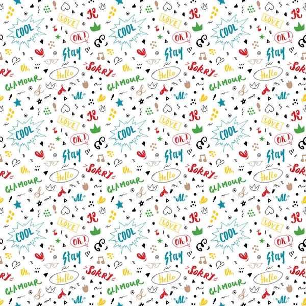 Doodle Seamless Pattern Ζωγραφισμένα Στο Χέρι Pop Art Σημάδια Και — Διανυσματικό Αρχείο