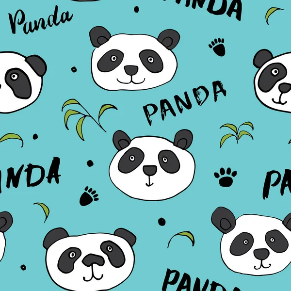 Mignon Ours Panda Motif Sans Couture Animaux Mignons Gribouille Dessin — Image vectorielle