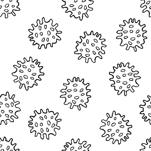 Bactérias Vírus Padrão Sem Costura Mão Desenho Símbolo Fundo Ilustração — Vetor de Stock