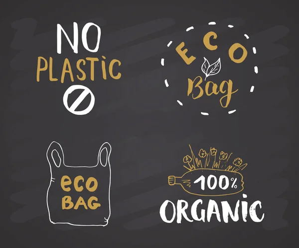 Набор Этикеток Eco Bio Hand Drawn Каллиграфические Письма Экологически Чистыми — стоковый вектор