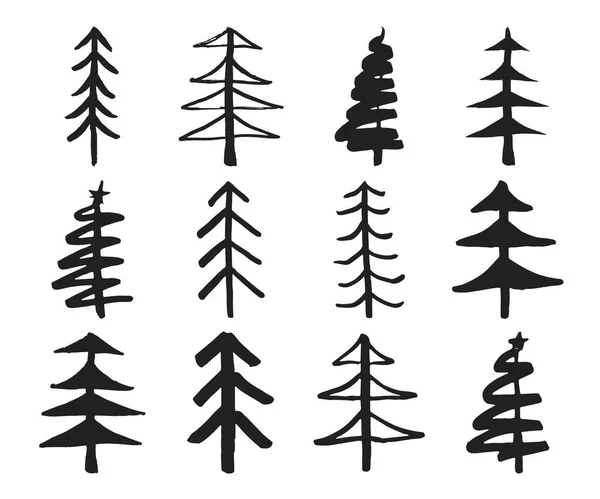 Árbol Navidad Set Dibujado Mano Vector Colección Pinos Ilustración Aislada — Archivo Imágenes Vectoriales